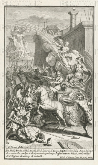 Jupiter sends Iris to Hector, print, book illustration, Jupiter sends the goddess Iris, descending