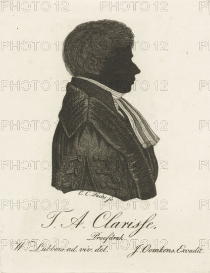 Silhouette portrait of Theodorus Adrianus Clarisse, print, bust facing right., printmaker: Karel