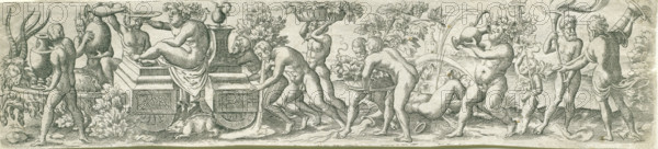 Triumphal procession of Bacchus, Three friezes with bacchanals, print, number: '23', printmaker:
