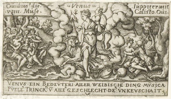 Venus with a Libra and Taurus (signs of the zodiac), Venus, Personifications of planets, print,