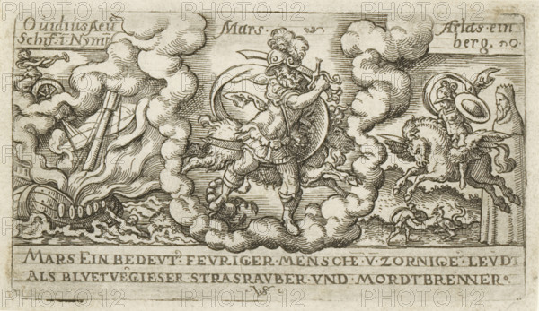 Mars, Mars with an Aries and Scorpio (signs of the zodiac), Personifications of planets, print,