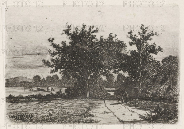 Country road, print, printmaker: Jan Heppener, The Hague, c. 1841 - 1898, paper, chine collé,
