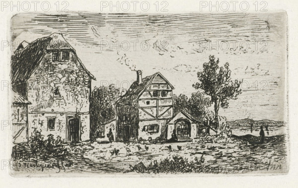 Buildings on the Aar, print, printmaker: Joseph Hartogensis, unknown, c. 1837 - 1865, paper, chine