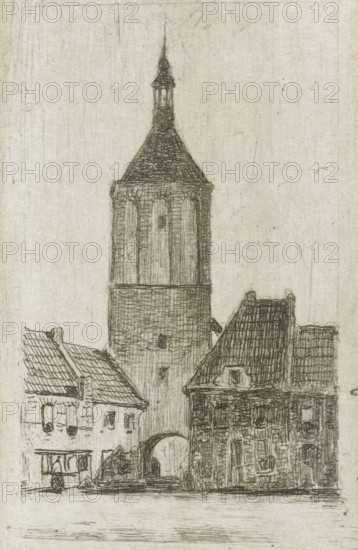 Tower, print, printmaker: Lambertus Hardenberg (1822-1900), The Hague, c. 1837 - 1900, paper, chine