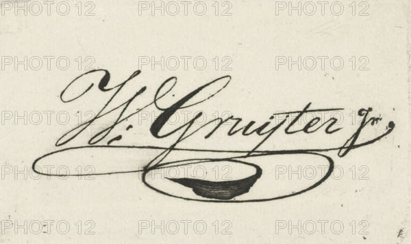 Signature of Willem de Gruyter, print, printmaker: Willem Gruyter jr., Amsterdam, 1832 - 1880,