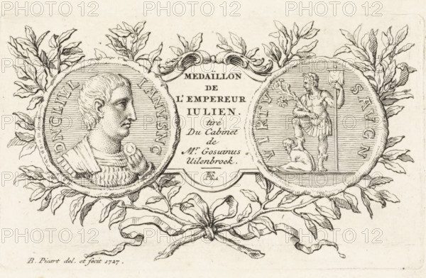 Coin of Roman Emperor Flavius Claudius Julianus Apostata, print, The obverse and reverse of a coin,