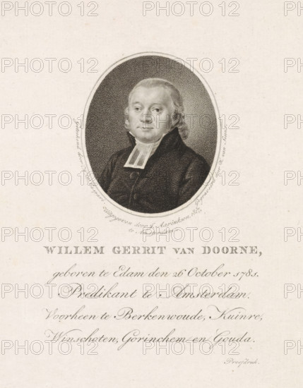 Portrait of Willem Gerrit van Doorne, print, Reformed minister in Amsterdam., printmaker: Willem
