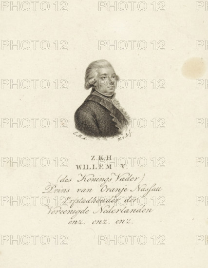Portrait of William V (Prince of Orange-Nassau), print, inscription: 'Oranje Nassau 1073',