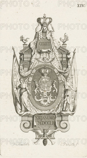 Epitaph for the deceased Princess Anna of Hanover, 1759, print, Monument or memorial stone for