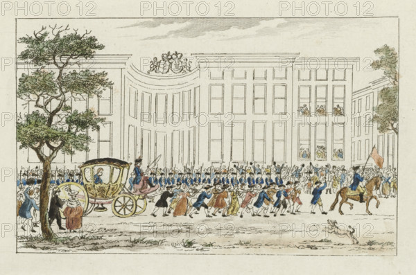 Welcoming the Prince of Orange, 1787, print, Welcome of the Prince of Orange by the citizenry in