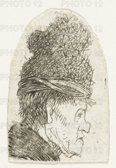 Grotesque profile: man in a high cap, print, Man with a high cap and striking facial contour.,