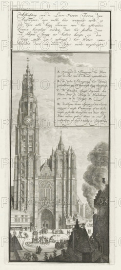 Demonstration of the hose fire engines on the tower of the Cathedral of Our Lady in Antwerp, ca.