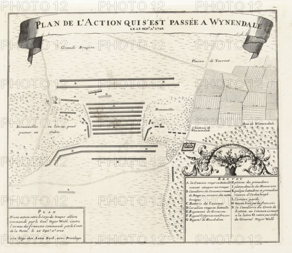 Plan of the Battle of Wijnendale, 1708, Plan de l'Action qui s'est passée a Wynendale de 28 sep.e