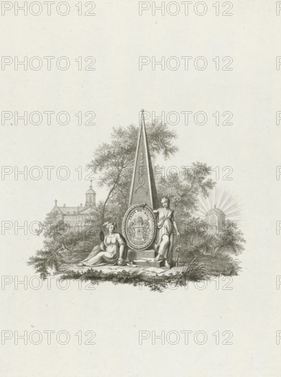 Allegory on the founding of Felix Meritis, print, title page, Title page with an allegorical
