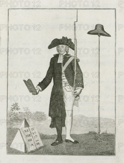 On the Professorial Warrior, Patriot preacher Johan Jacob le Sage ten Broek, 1785, print,