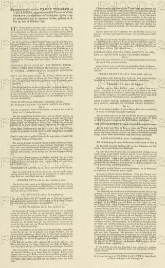 Description of the Grand Theatre and Fireworks, erected in the Hofvyver of The Hague, Text sheet