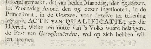 Announcement of the Act of Qualification to the residents of district 46, 1787, text sheet, Slip