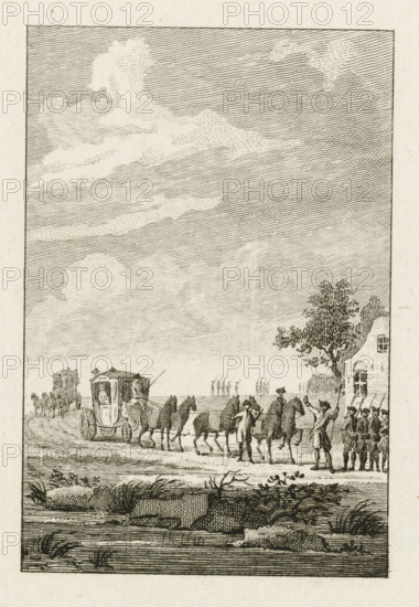 Arrest of the Princess at Goejanverwellesluis, 1787, print, Arrest of the carriage with Princess