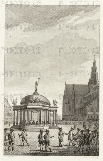 Swearing-in of the government regulations in Haarlem, 1787, print, Solemn ceremony with the