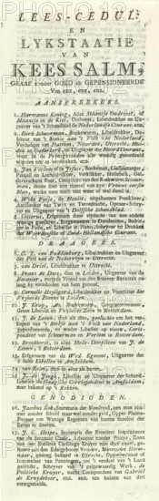 Name list accompanying the print depicting the funeral of a dead salmon, 1787, Reading Record and