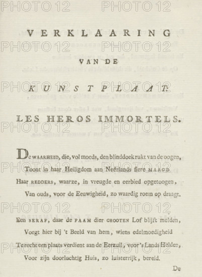 Explanation of the art plate: Les Heros Immortels, Explanation in verse form accompanying the