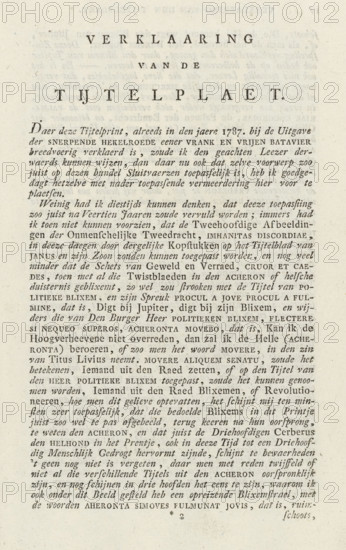 Explanation of the title page: De Bataafsche menschlijkheid, 1801-1804, text sheet, Text sheet with