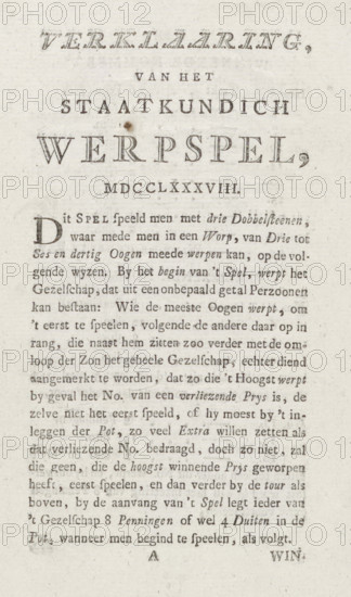 Explanation of the Political Throwing Game, MDCCLXXXVIII, Explanation of the board game about the