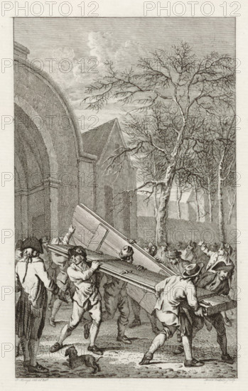 Removal of the doors of the city gate at Franeker, 1788, print, historical print, The removal of
