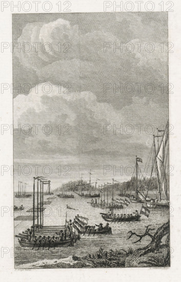 Gunboats in the Dordtsche Kil, 1793, print, historical print, The closure of the Dordtsche Kil with