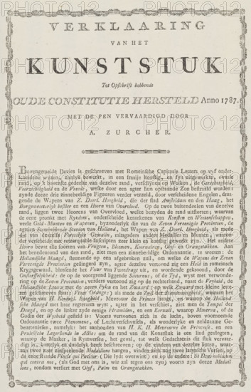 Explanation accompanying the allegory on the restoration of the Stadtholder, 1787, Explanation of