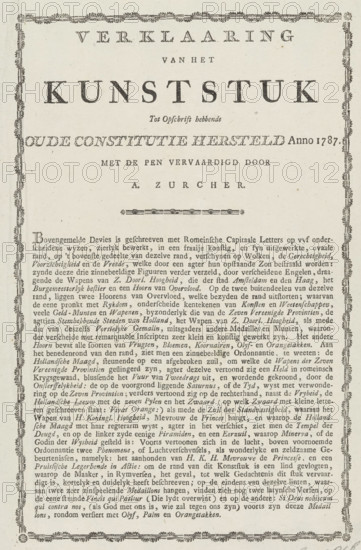 Explanation accompanying the allegory on the restoration of the Stadtholder, 1787, Explanation of