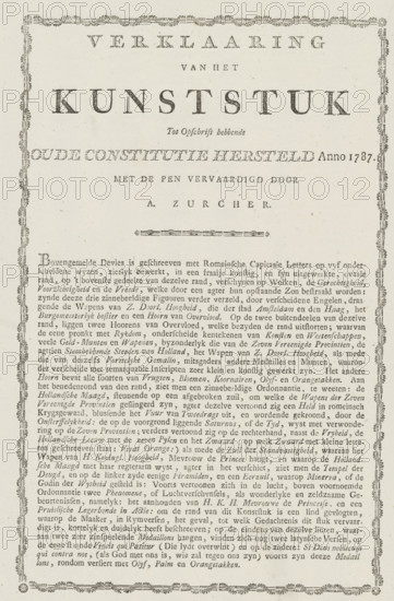Explanation accompanying the allegory on the restoration of the Stadtholder, 1787, Explanation of