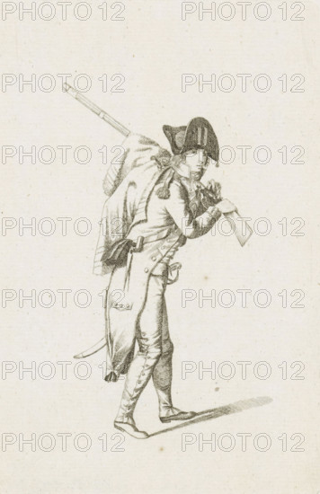 Standing French soldier, French infantry in the Netherlands in 1795, print, A French soldier,