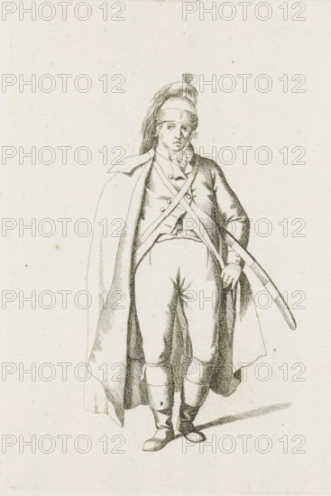 Standing French soldier, French infantry in the Netherlands in 1795, print, A standing French