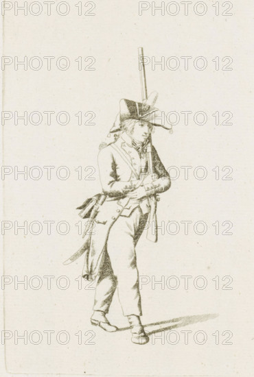 Standing French soldier, French infantry in the Netherlands in 1795, print, A French soldier,