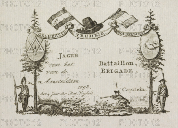 Membership certificate for the Amsterdam Hunters Battalion, 1798, print, membership certificate,