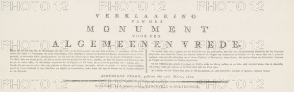 Explanation of the Monument for General Peace, Text sheet accompanying the print with the allegory