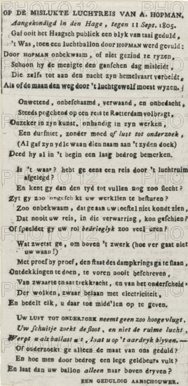 Satirical poem on the failed aerial journey of A. Hopman, 1805, On the failed aerial journey of A,