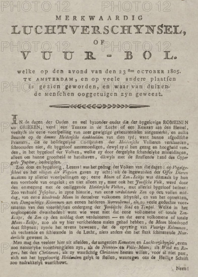 Remarkable Aerial Phenomenon, or Fireball. which on the evening of the 23rd of October 1805. in