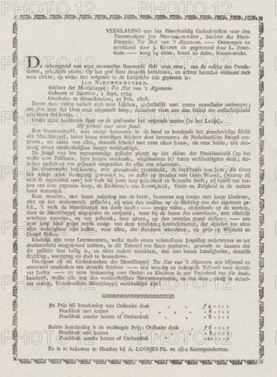 Explanation accompanying the print with the memorial for Jan Nieuwenhuyzen, 1806, Explanation of