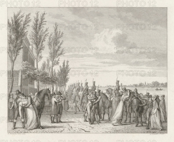 Departure of the Gardes d'Honneur from Amsterdam, 1813, print, Conscripted members of Napoleon's