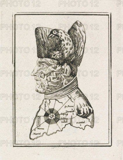 Cartoon of Napoleon, 1813, cartoon, print, Caricature of Napoleon from 1813 in which his face is