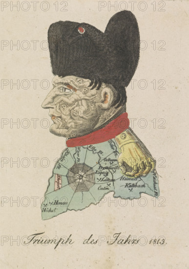 Triumph of the Year 1813, Caricature of Napoleon, 1813, cartoon, print, Caricature of Napoleon from