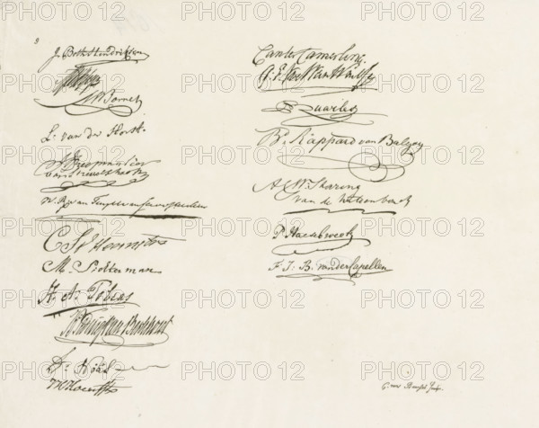Sheet with signatures of the members of the Assembly of the Nobles, 1814, Signatures of the members