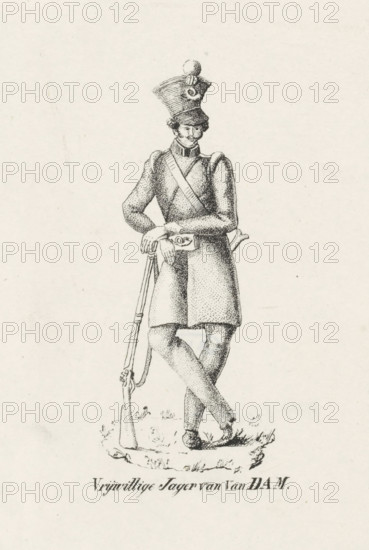 Volunteer Hunter of Van Dam, 1830, Volunteer Hunter of Van Dam 1830, print, costume print, Uniform