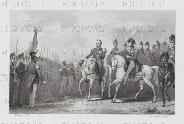 King William I visits the army camp at Rijen, 1831, print, historical print, King William I