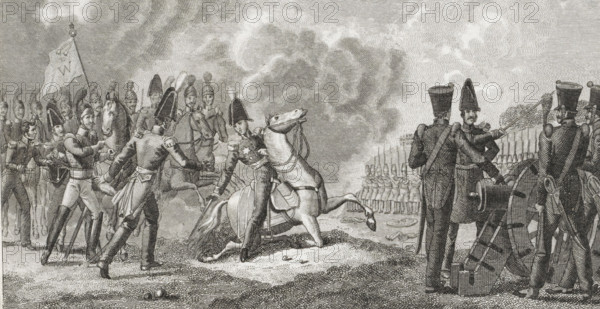 Battle of Boutersem, 1831, print, The horse of the Prince of Orange is wounded in the Battle of
