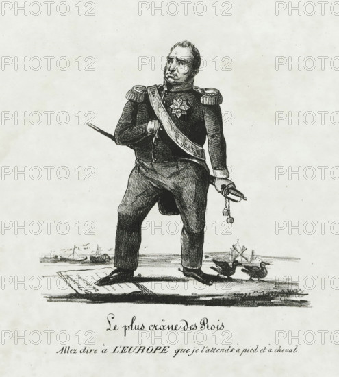 The bravest of Kings, The bravest king, 1831, print, Cartoon of King William I after the rejection