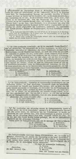 Newspaper clippings about the second centenary of the Athenaeum Illustre in Amsterdam, 1832, text