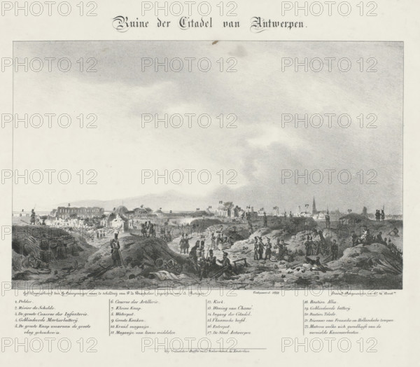 View of the ruins of the Citadel of Antwerp, 1832, Ruin of the Citadel of Antwerp, print, after the
